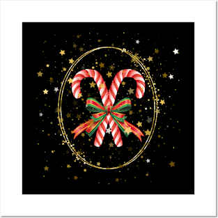 Christmas Candy Canes in a Golden Frame Posters and Art